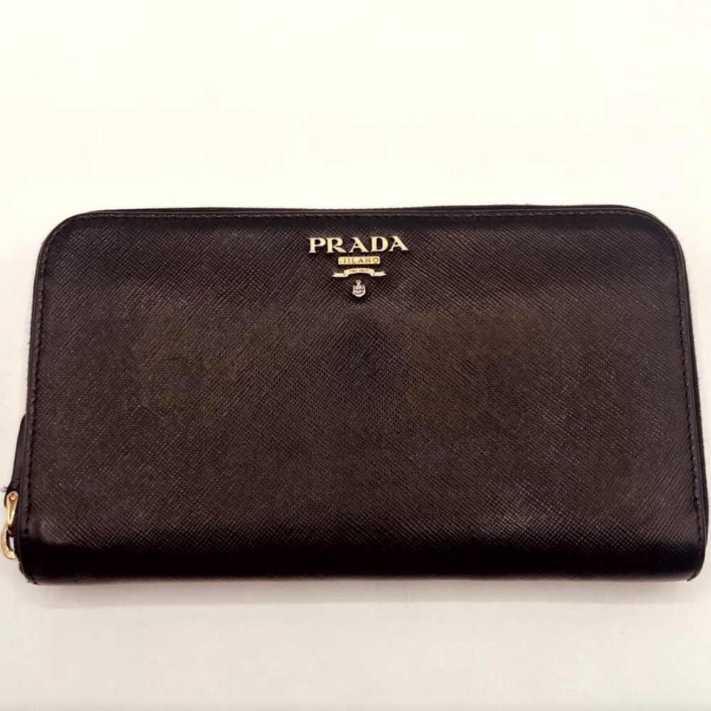 Authentic Prada Black Saffiano Zip Around Wallet